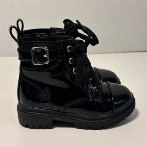Joie Kids Girls Black Sparkle Combat Boots Size 7 Buckle Lace Zip